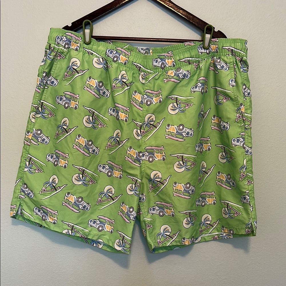 SERO Green Surfboard & Vintage Car Print Men's Swim Shorts, XXL